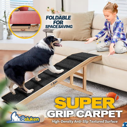 𝟐𝟎𝟐𝟔 𝐔𝐩𝐠𝐫𝐚𝐝𝐞𝐝 Dog Ramp for Bed, 64" Long Foldable Pet Ramp for Small Large Dogs, Dog Ramps for High Beds Car, High Traction with Platform 6 Adjustable Heights 24" to 30" Up to 220LBS Black