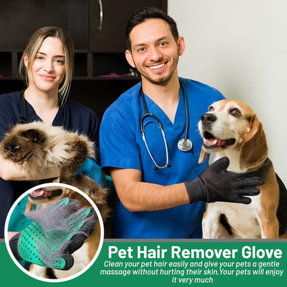 Upgrade Pet Grooming Gloves, Grooming Gloves for Dogs, Cats, Rabbits & Horses with Long and Short Hair, Efficient Pets Hair Remover Mittens - 1 Pair (Blue)
