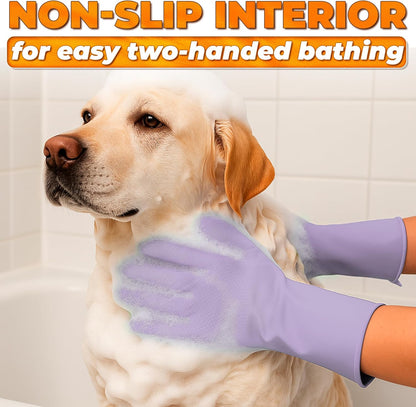 Cat and Dog Shampoo Gloves with 3000 Soft Bristles – 2-in-1 Dog Bath Gloves 11.6", Durable Silicone, Saves Shampoo | Massage, Grooming & Clean Wet or Dry – Made for Every Breed and Coat Style (Blue)