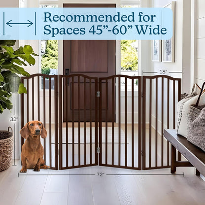 Pet Gate - 4 Panel Freestanding Dog Gate Indoor or Outdoor Use - 74x32-Inch Retractable Dog Fence for Doorways, Hallways, and Stairs - Safety Pet Fence by PETMAKER (Brown)