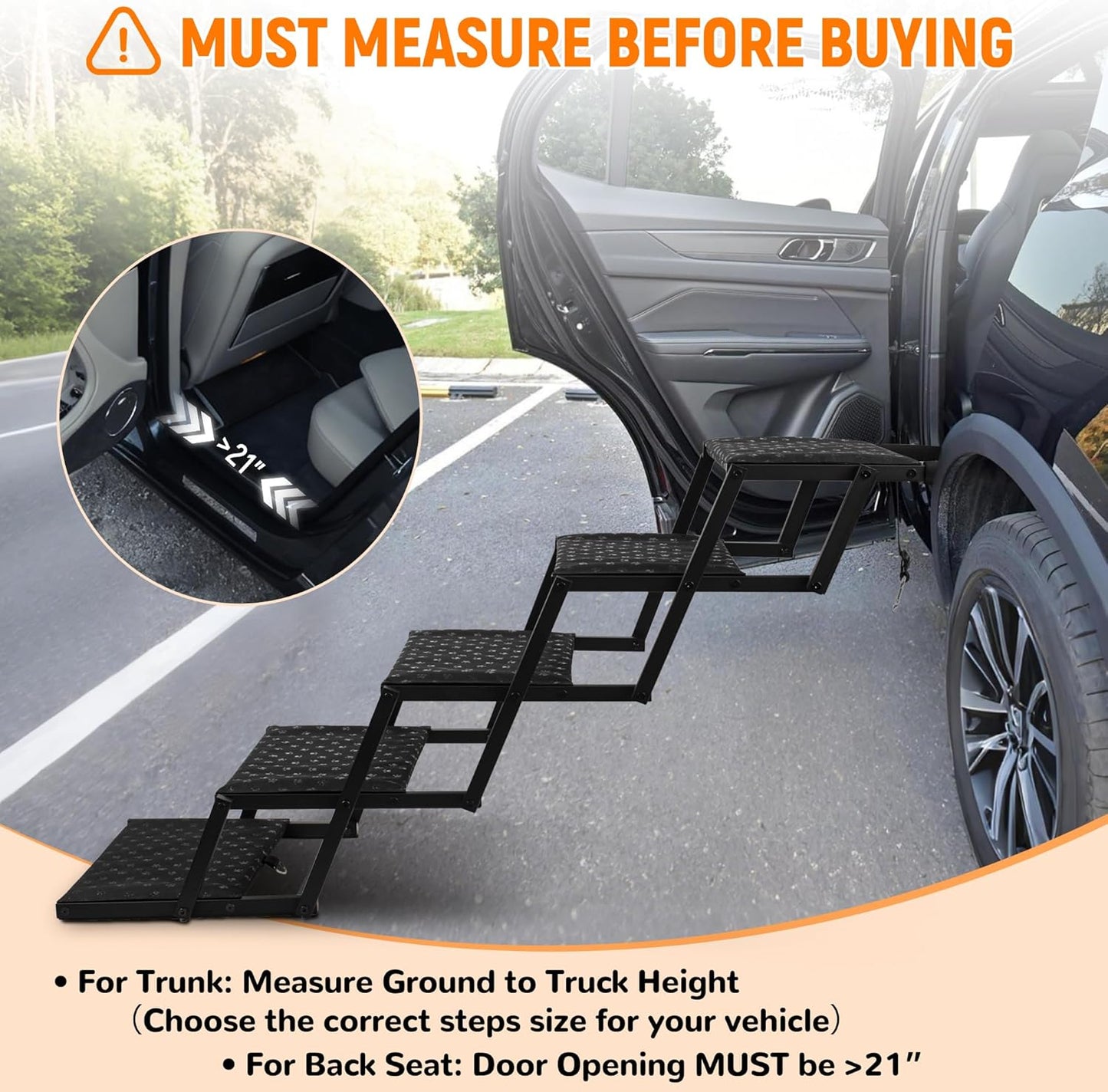 Dog Stairs for Car - Foldable Dog Ramps for Large Dogs with Non Slip Surface, Portable Dog Steps for Cars and SUV, Truck, Support Up to 200 Lbs