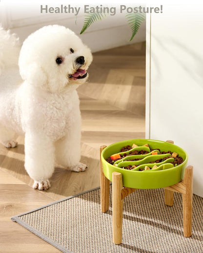 Ceramic Slow Feeder Dog Bowls for Medium and Large Dogs, 2.0 Cups Dog Slow Feeder for Fast Eater, 30oz, 8in, White