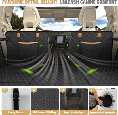 Lekereise 400LBS Hard Bottom Dog Car Hammock - 600D Heavy Duty Waterproof Dog Seat Cover Back Seat Extender, Mesh Window & Storage Pockets, Universal Fit for Sedans SUVs Trucks, Supports Large Dogs