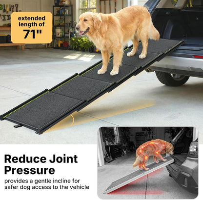 Veehoo Telescoping Dog Ramp for Car Truck SUV, 71" Long 20" Wide Lightweight Aluminium Pet Ramps with Non Slip Surface for Large Dogs, Portable Compact Outdoor Ramp for Dog to Get in Car, Up to 110lbs