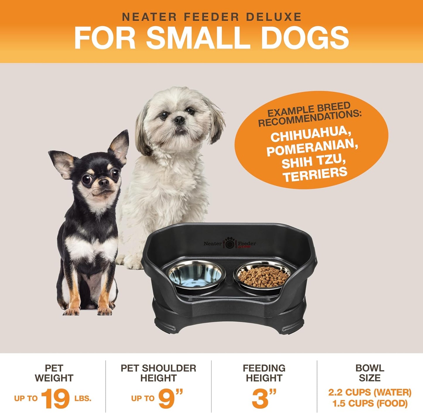 Neater Pet Brands Neater Feeder Deluxe Mess Proof Dog Bowls Elevated for Large Dogs Over 40 lbs, Made in USA, No Spill Raised Dog Food Bowl Stand Feeding Station, Food and Water Bowl Set, Black