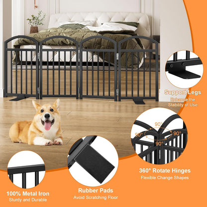 Snughome Short Dog Gate Indoor, 19.69" H Freestanding Small Dog Door Gates with Support Feet, Expands Up to 48" Wide Foldable Pet Gates for Doorway, 4 Panel Folding Pet Door Pet Fence for Puppy, White