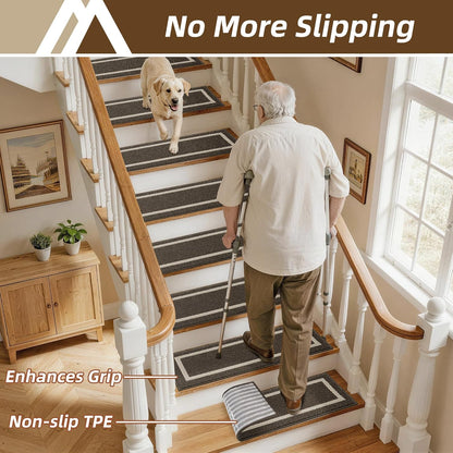 COSY HOMEER Soft Stair Treads Non-Slip Carpet Mat 28inX9in Indoor Stair Runners for Wooden Steps,Stair Rugs for Kids and Dogs, 100% Polyester TPE Backing 4pcs,Beige