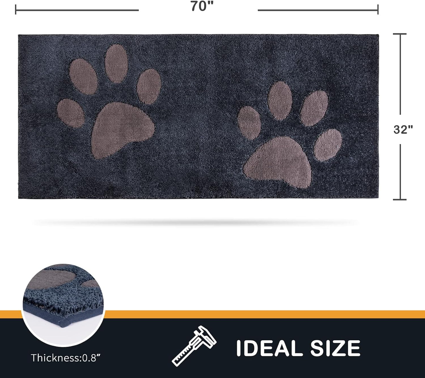 PURRUGS Dirt Trapping Door Mat 20" x 31.5", Non-Skid/Slip Machine Washable Microfiber Entryway Rug, Dog Doormat, Super Absorbent Welcome Mat for Muddy Wet Shoes and Paws, Grey