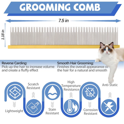 8.5 Inch Dual Tooth Pet Comb for Mats and Tangles,Poratable Grooming Dematting Comb for Indoor Long-haired Cats and Dogs,Pet Family Supplies,Removing Tangles,Knots,Undercoat and Excess Hair