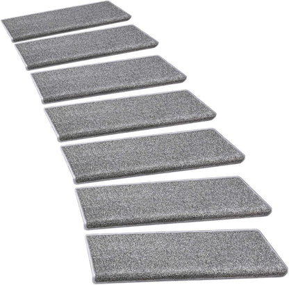 PURE ERA Bullnose Carpet Stair Treads Set Tape Free Non-Slip Indoor Stair Protectors Pet Friendly Rugs Covers Soft Skid Resistant Washable Reusable 9.5" x 30"(14 Pieces,Cream Gray)