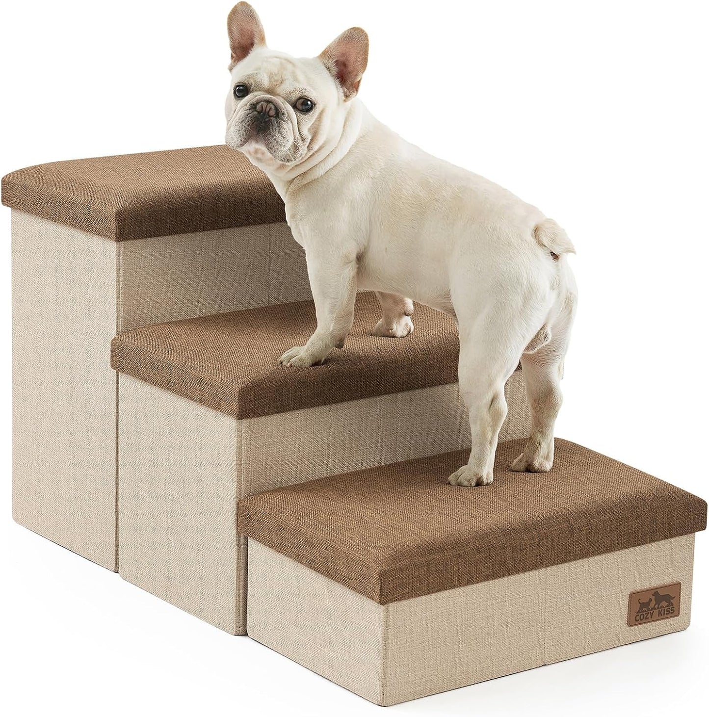 Dog Stairs with Storage, 4-Step Wider Sturdy Dog Steps for Small/Medium/Large Dogs and Older Cats, Folding Doggie Ramp for Bed/Couch/Car Hold Up to 180 lbs (22" H, Brown)