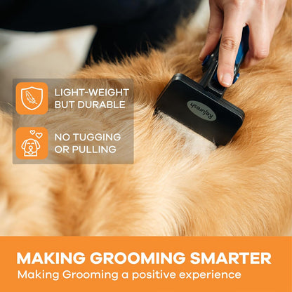 Deshedding Dog Brush for Long Hair (Large,Blue) – Gentle Deshedding Tool for Dogs & Cats – Reduces Shedding, Without damaging Topcoat. Removes Loose Fur & Dead Undercoat.