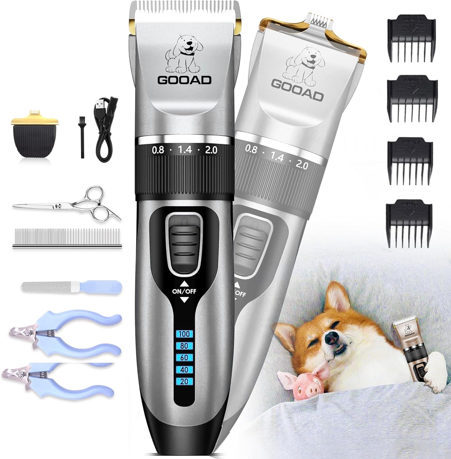 Dog Clippers for Grooming,Dog Grooming Kit for Heavy Thick Hair&Coats/Low Noise Rechargeable Cordless Hair Trimmer/Pet Shaver with Paw Trimmer for Small & Large Dogs Cats