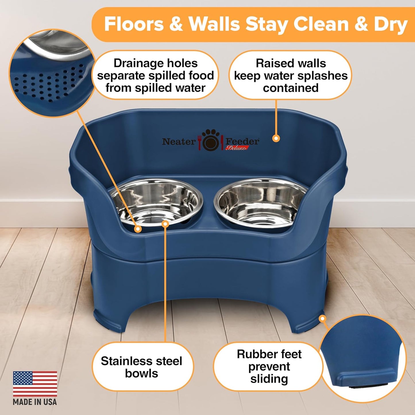 Neater Pet Brands Neater Feeder Deluxe Mess Proof Dog Bowls Elevated for Large Dogs Over 40 lbs, Made in USA, No Spill Raised Dog Food Bowl Stand Feeding Station, Food and Water Bowl Set, Black