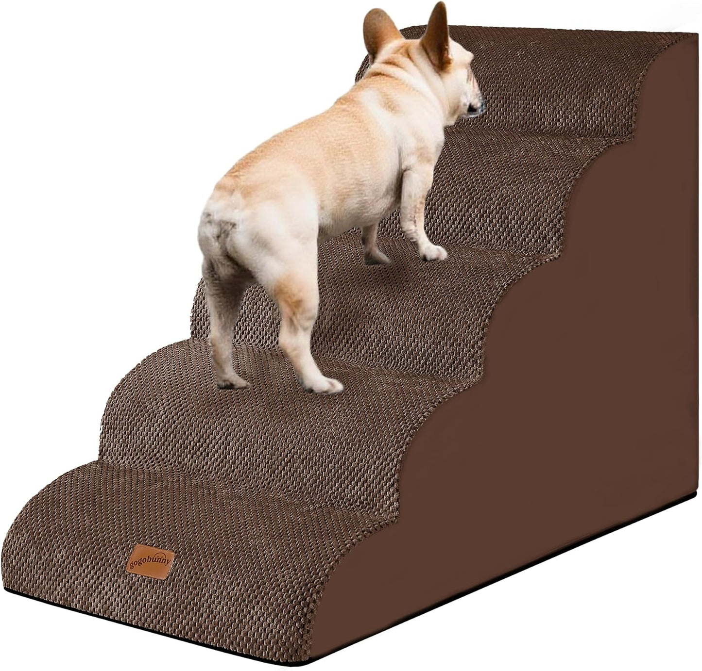GoGoBunny Ramp Dog Stairs for Couch Sofa and Chair 15.7" H, 3-Step Pet Steps for Small Dogs and Cats, Non-Slip Waterproof Fabric Cover, Stable and Balanced Indoor Step, Pets Friendly, Grey