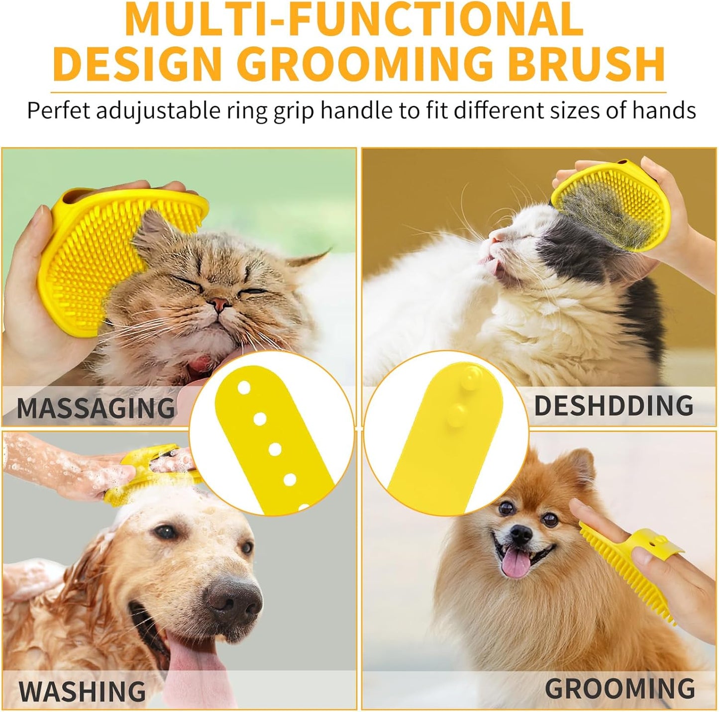 Comotech 6PCS Dog Bath Brush & Dog Toothbrush | Adjustable Handle Shampoo Brush & Scrubber for Short & Long Haired Dogs & Cats | Effectively Solve Odor & Stain Removal Problems (Blue Blue Blue.)