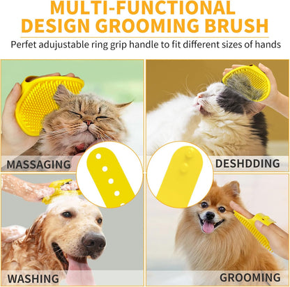 Comotech 6PCS Dog Bath Brush & Dog Toothbrush | Adjustable Handle Shampoo Brush & Scrubber for Short & Long Haired Dogs & Cats | Effectively Solve Odor & Stain Removal Problems (Blue Blue Blue.)