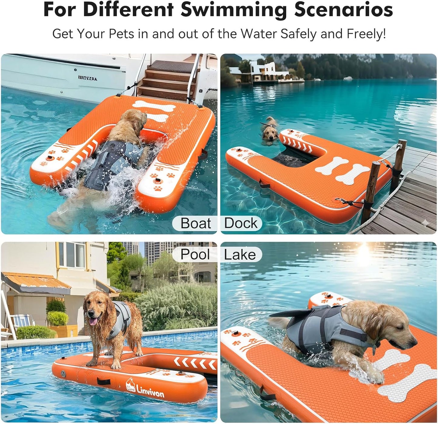 Inflatable Dog Boat Ramp for Dogs Up to 240 lbs, Inflatable Dock Floating Platform with Anti-Slip EVA Foam Safe & Easy Water Access, Dog Ramp for Boat, Pools, Lakes, Boats, Docks, Green