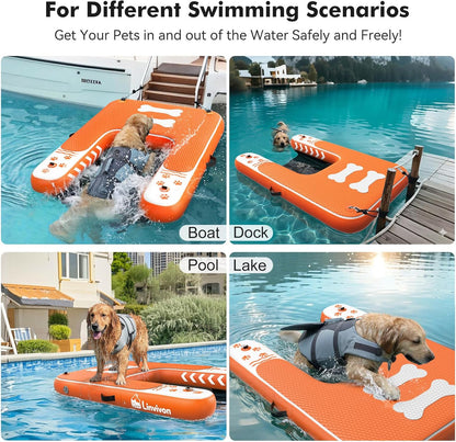 Inflatable Dog Boat Ramp for Dogs Up to 240 lbs, Inflatable Dock Floating Platform with Anti-Slip EVA Foam Safe & Easy Water Access, Dog Ramp for Boat, Pools, Lakes, Boats, Docks, Green