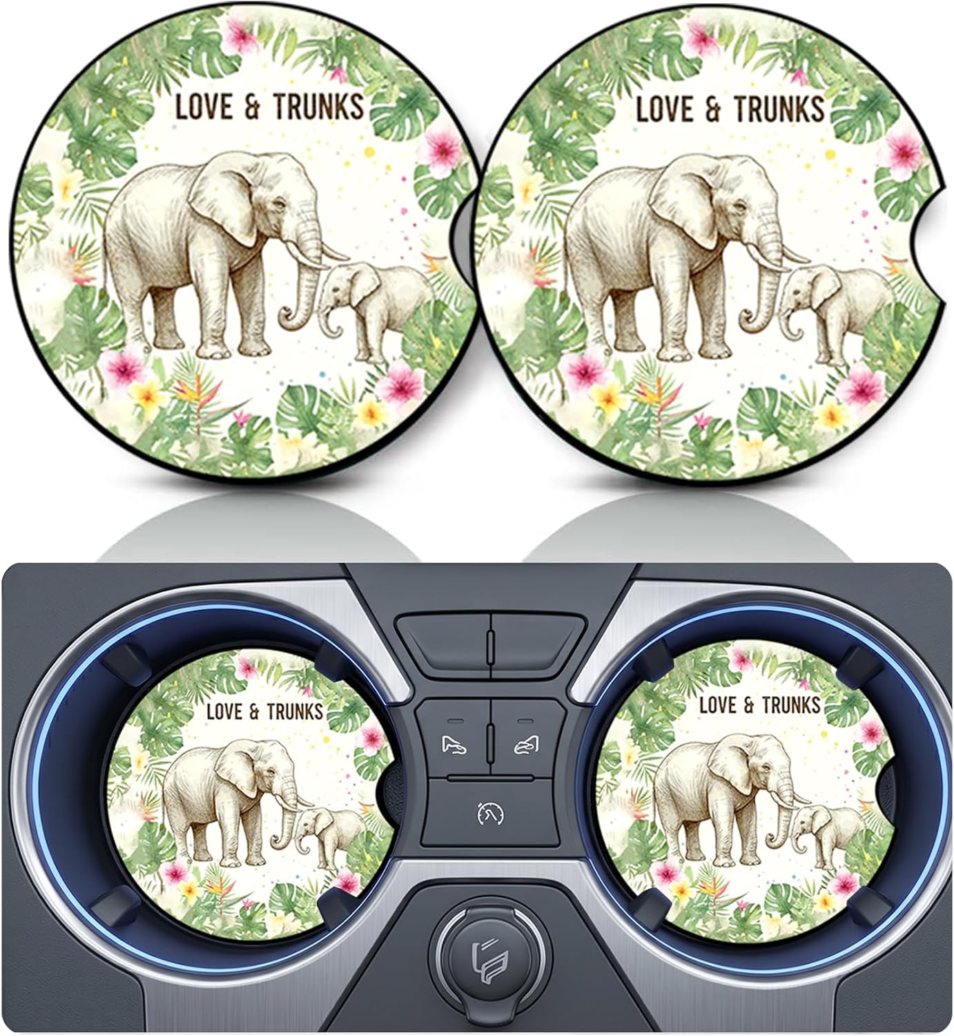 2PCS Dog Paw Print Car Cup Holder Coasters, Cars Coasters for Cup Holders, Anti Slip Rubber Mat with Finger Slot, Dogs Car Accessories Interior Decor, Dog Lover Gifts for Women, Men