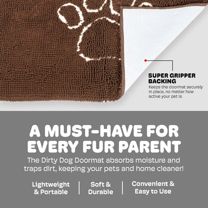 Dog Gone Smart Dirty Dog Doormat - Fast Drying Rug with Super Gripper Backing for Clean Floors - Super Absorbent and Machine Washable Mat for Muddy Paws - Grey