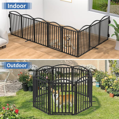 Malier Metal Freestanding Dog Gate, 32'' Height Outdoor Indoor Dog Fences, Extra Wide Foldable Puppy Gate for Stairs (Black, 【2 Panels】 40''W × 32''H)