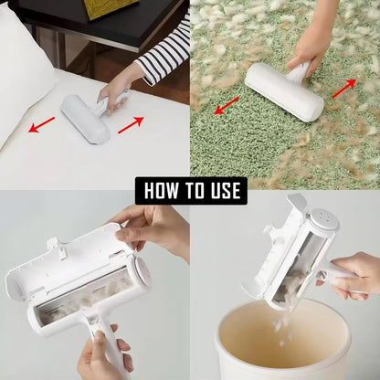 Reusable Pet Hair Remover Roller – Dog & Cat Fur Lint Cleaner for Sofa, Carpet, Bed & Car Seats – No Adhesive Required (White/Grey)