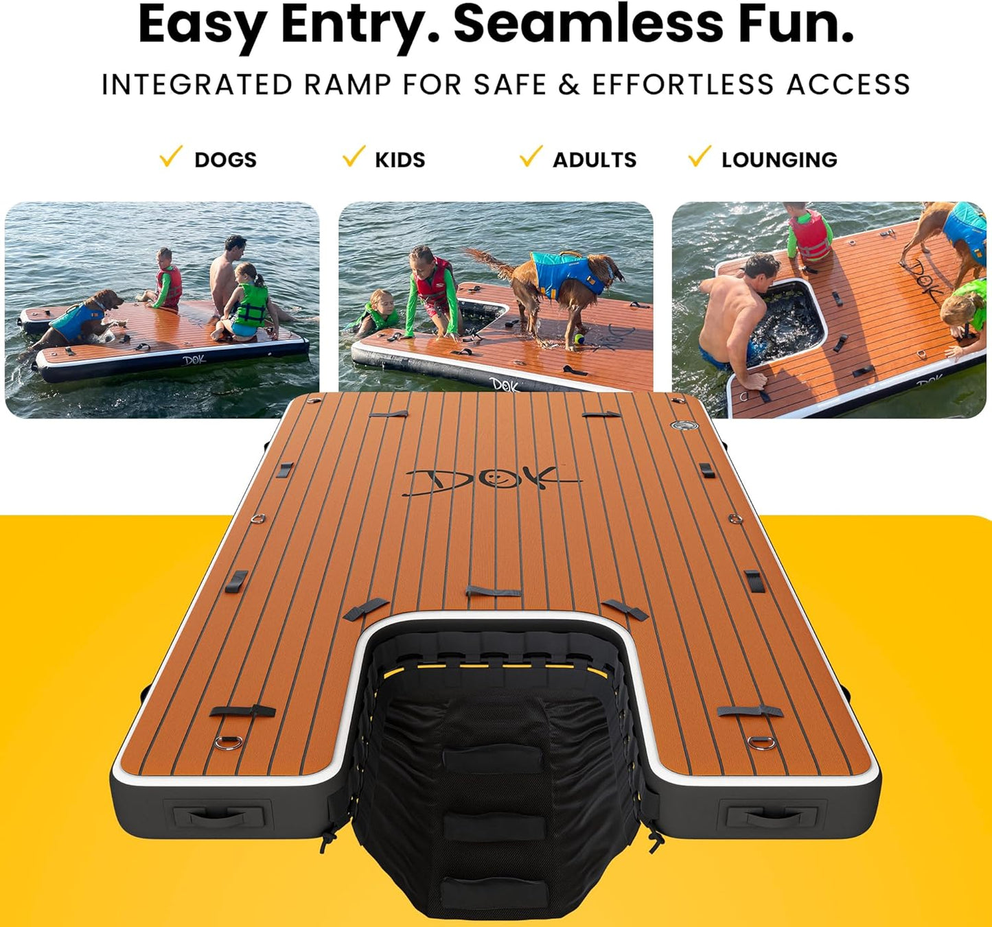 DOK Dog-DOK Inflatable Dock Platform: Safe & Easy Water Access for Dogs Up to 230 lbs; Floating Non-Slip EVA Foam with Dog Boat Ramp for Pool, Dock, & Lake | Military Grade & High Visibility