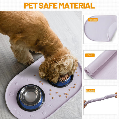 Hubulk 100% Waterproof Silicone Pet Feeding Mat with Raised Edge for Food and Water, Dog Bowl Mats, Cat Bowls Placemat with High Lip Protects Floor for Cats and Dogs (Gray, 19" L x 12" W)