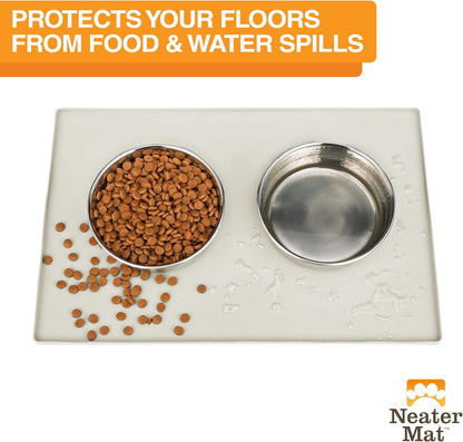 Neater Pet Brands Neater Mat Cat & Dog Food Mat, Waterproof & BPA-Free Silicone Placemat with Raised Edge for Under Food and Water Bowls, 19" x 12", Gunmetal Grey
