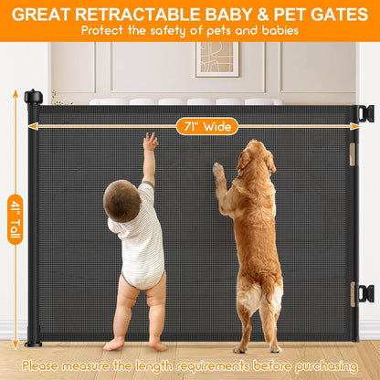 Upgrade 120 inch Retractable Baby Gates, EZIGO Extra Wide Baby Gate for Large Opening Extra Long Mesh Gate for Kids or Pet Dog Gate Child Safety Gate for Stairs Hallways Doorway Indoor Outdoor, Gray