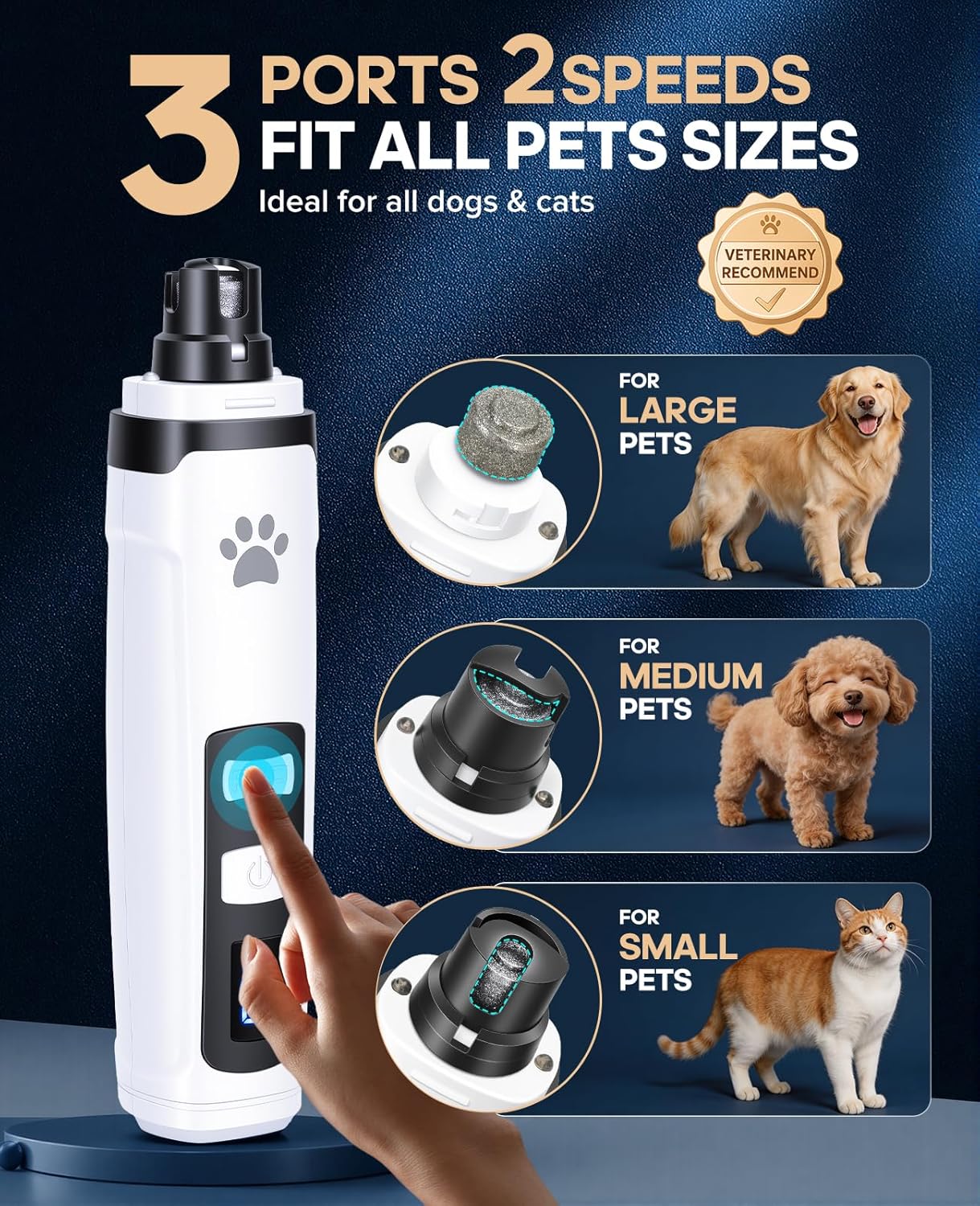 Dog Nail Grinder with 2 LED Lights, Upgraded 2-Speed Rechargeable Pet Nail Trimmer Quiet for Paw Grooming, Powerful Painless Nail Clipper Kit for Small, Medium, Large Dogs & Cats