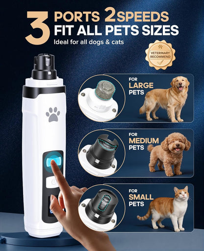 Dog Nail Grinder with 2 LED Lights, Upgraded 2-Speed Rechargeable Pet Nail Trimmer Quiet for Paw Grooming, Powerful Painless Nail Clipper Kit for Small, Medium, Large Dogs & Cats
