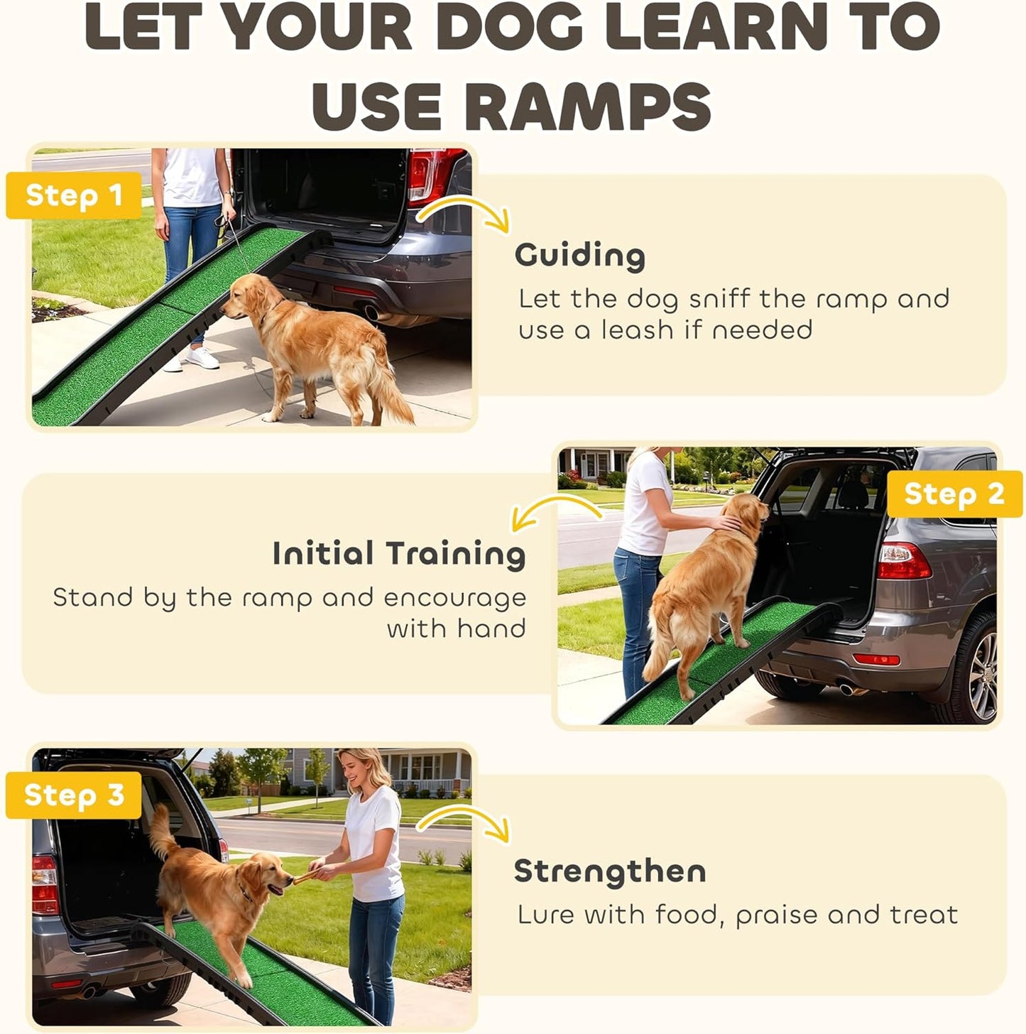PawHut Folding Dog Ramp for Car, Truck, SUV, 61 Inches Portable Pet Ramp with Grass Surface, Non Slip with Raised Side Rails