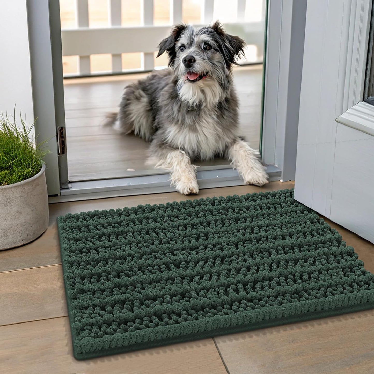 Smiry Dog Door Mat for Muddy Paws 30x20, Extra Soft Absorbent Chenille Doormat, Trap Moisture and Dirt, Non-Slip Machine Washable Front Door Mat for Indoor Entrance Inside Floor, Grey