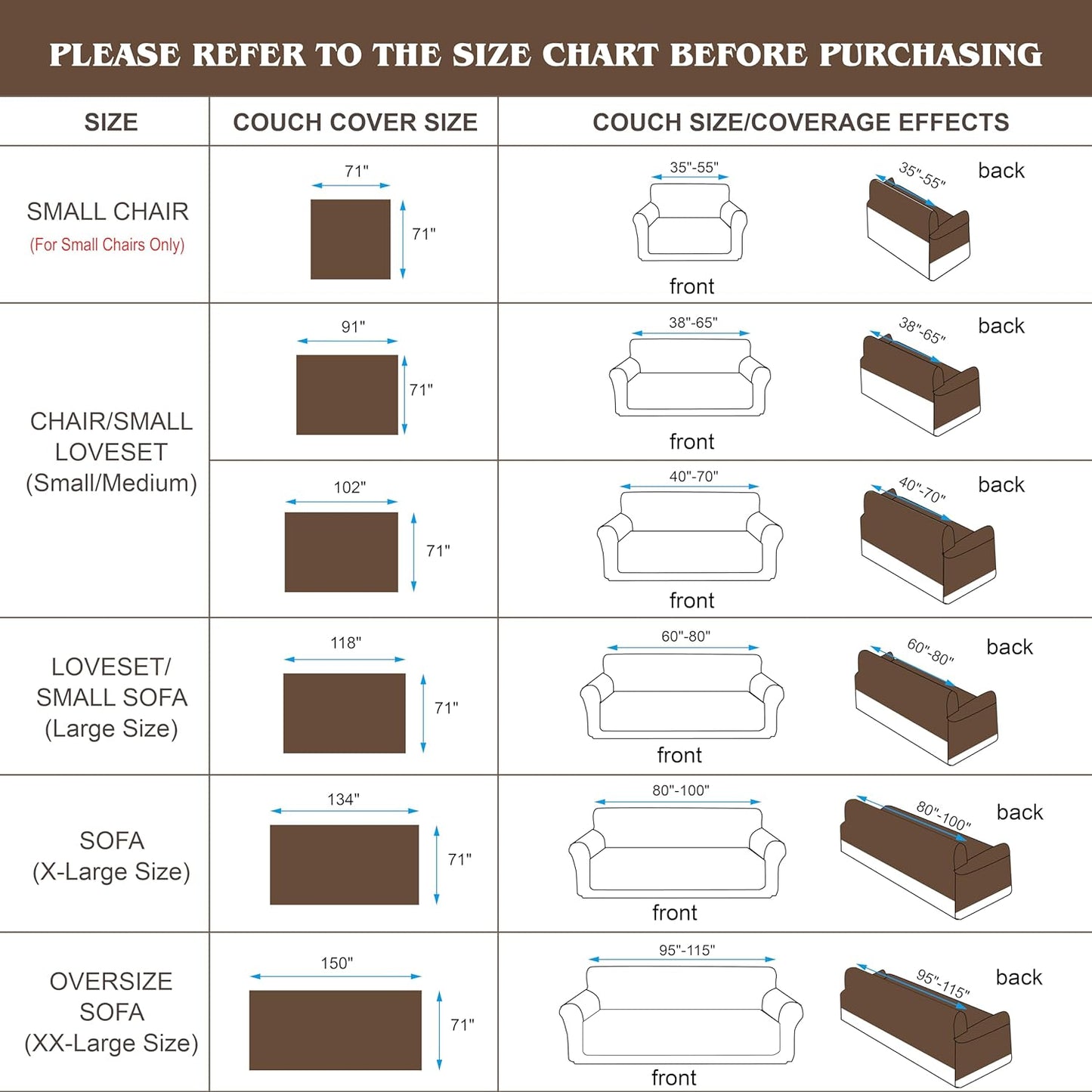 Waterproof Couch Cover, Reversible, Pet-Friendly, Washable and Anti-Slip Couch Covers for Sofa Protection with 3 Cushions, Sofa Slipcovers for Dogs and Cats (71×118in/Brown)