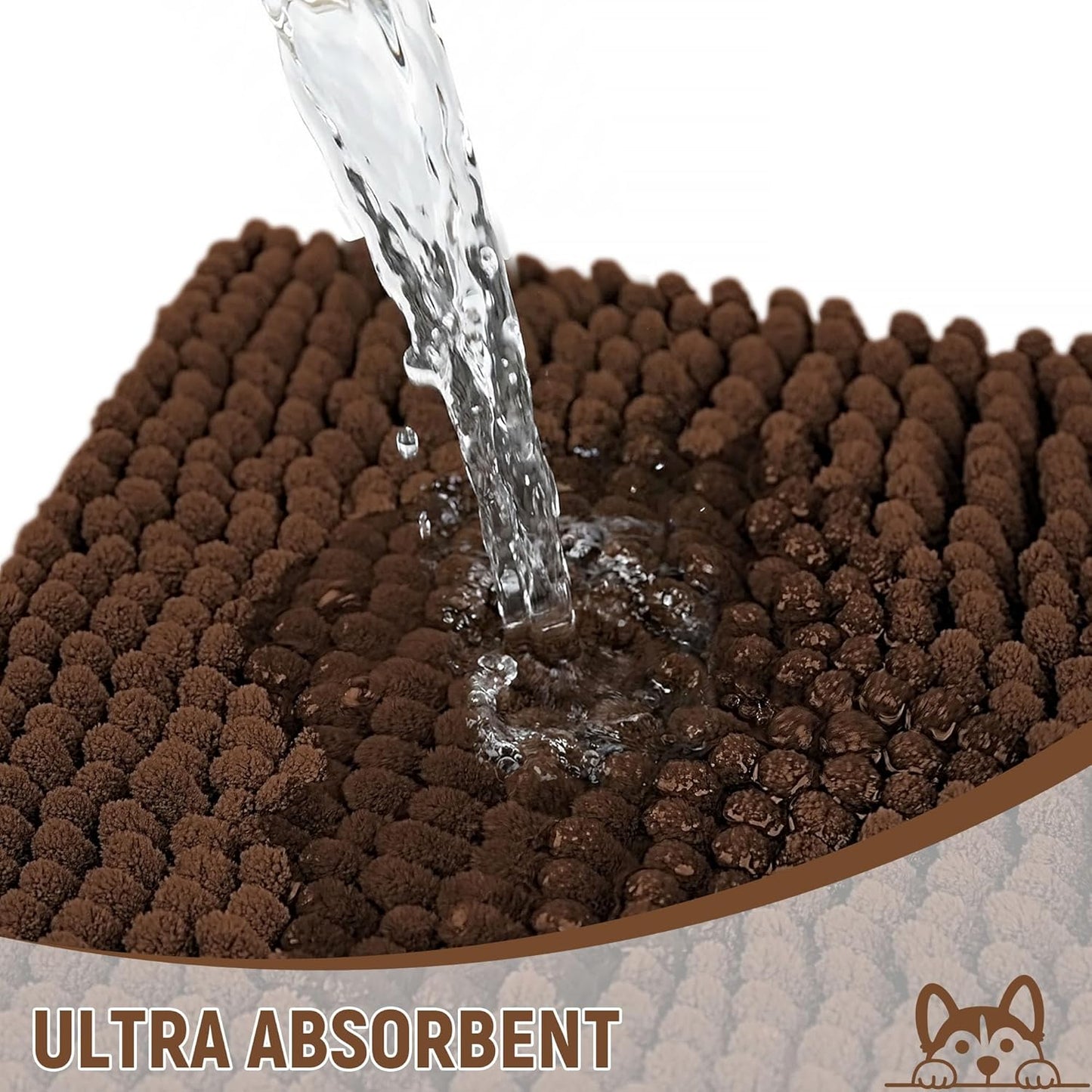 Absorbent Dog Door Mat for Muddy Paws, 60" x 24" Chenille Indoor Mats for Entryway, Trap Dirt Front Door Mat Indoor Entrance Washable Non Slip Soft