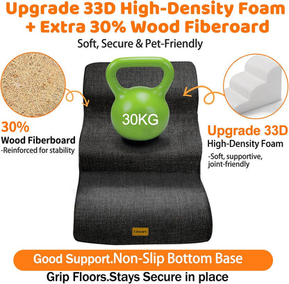 Gimars Upgraded 55CM Long Wide Steps 2 Step Dog Stairs for Small, Medium & Senior Dogs, 30CM High Ramp with 33D High-Density Foam, Linen Cover, Non-Slip Base, Supports 30KG, for Bed & Sofa