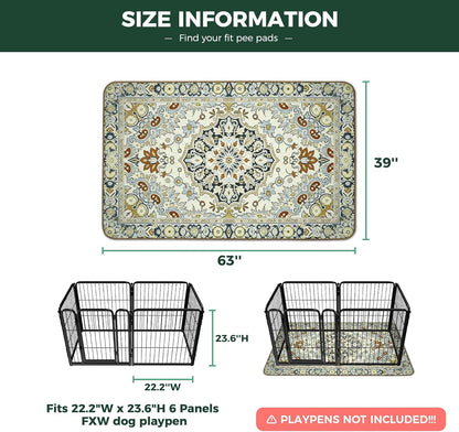 FXW Washable Pee Pads for Dogs, Puppy Pads with Super Absorbent, Specifically Designed for FXW Rollick/Homeplus 24inch 6 Panels Dog Playpen, 39" x 63" Rectangle, Khaki, 1 Pack