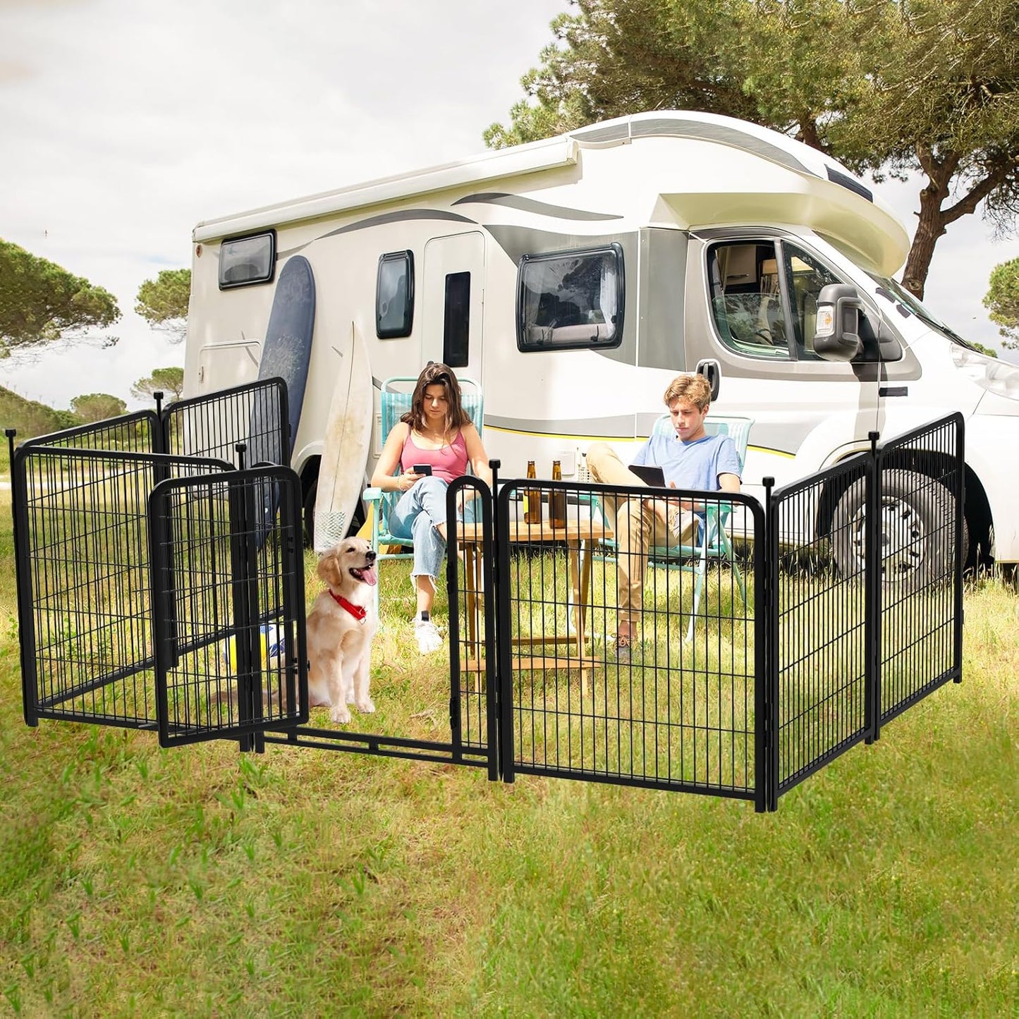 Getlay 36 in(H) Garden Fence, Wide Gate Low Threshold, 10 Panels Total 22.1 Ft(L) Heavy Duty Iron Animal Barrier Fence for Yard,Suitable for Indoor Or Outdoor Dog Fencing,Garden Border Fence