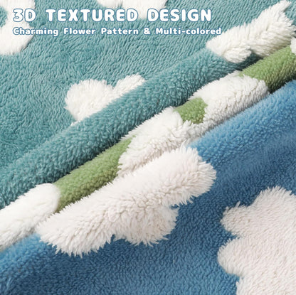 Luciphia Waterproof Pet Blanket for Medium Large Dogs Washable Fluffy Thick Jacquard Shag Fleece Warm Sherpa 3D Textured Flower Print for Cats Puppy Couch Protection (Green,40x28 inches)