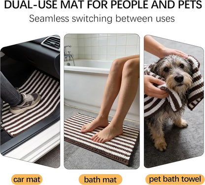 Dog Door Mat for Muddy Paws - Absorbent Quick-Dry Non-Slip Washable Chenille Pet Rug, Indoor Entryway Mat for Front Door & Crate (Brown, 24" L*16" W)