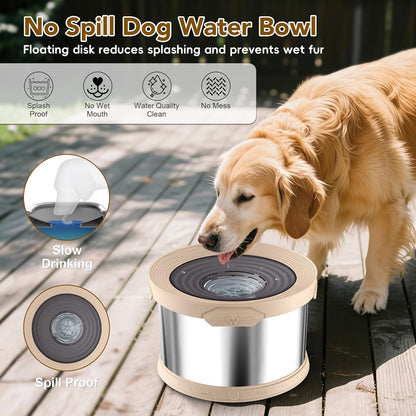 UPSKY Dog Water Bowl No Spill 10L Stainless Steel, 2.6 Gallon Large Capacity Spill-Proof Dog Bowls, Non-Slip Slow Drinking Anti-Splash Bowl for Large Messy Drinkers, No Mess Indoor/Outdoor Use, Gray