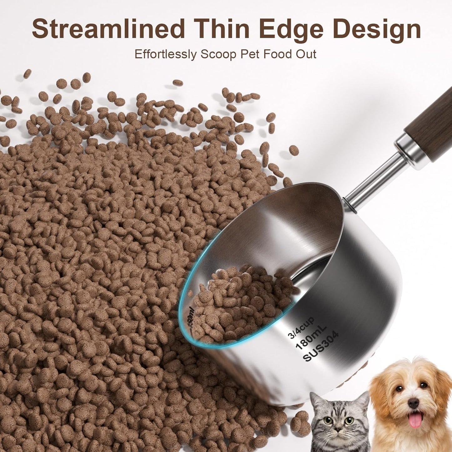 Dog-Cat Food-Scoop Measuring-Cup - 304 stainless steel material.1-Cup capacity. Precision scale measurements