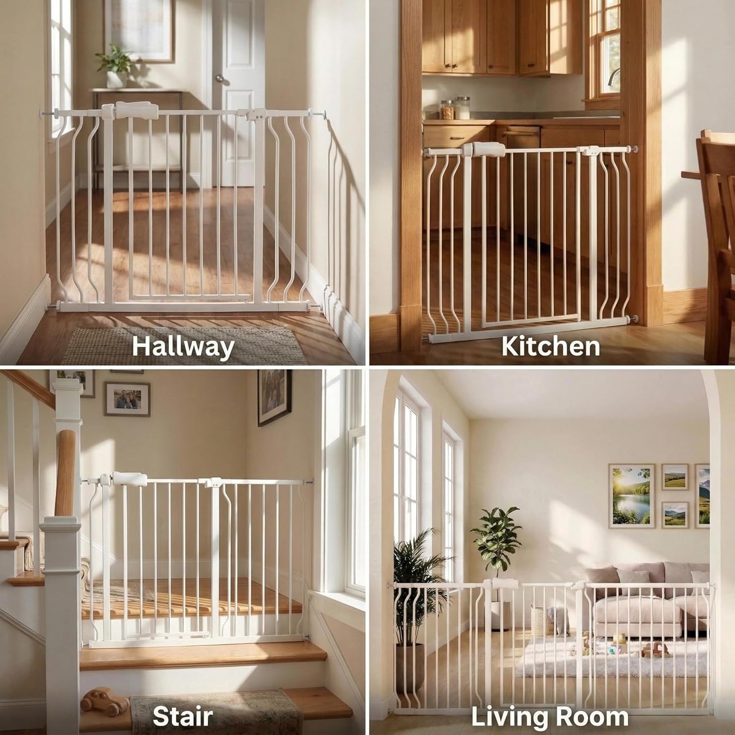 Extra Wide Baby Gate 85.8-90.5" Dog Gate Indoor Pressure Mounted No Drill Safety Gate for Large Entries, Kitchen,Stairs & Doorways, Black Metal Indoor Pet Gate for Kids & Dogs