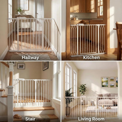 Extra Wide Baby Gate 85.8-90.5" Dog Gate Indoor Pressure Mounted No Drill Safety Gate for Large Entries, Kitchen,Stairs & Doorways, Black Metal Indoor Pet Gate for Kids & Dogs