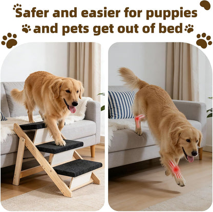 MEWANG Wood Pet Stairs & Ramp for Small/Medium Dogs and Cats, Aging Pets – 2-in-1 Foldable, Portable, Non-Slip Pet Ladder for Tall Beds, Couches,Cars–Holds Up to 220 lbs (17.3" L x 17.2" W x 13.0" H)