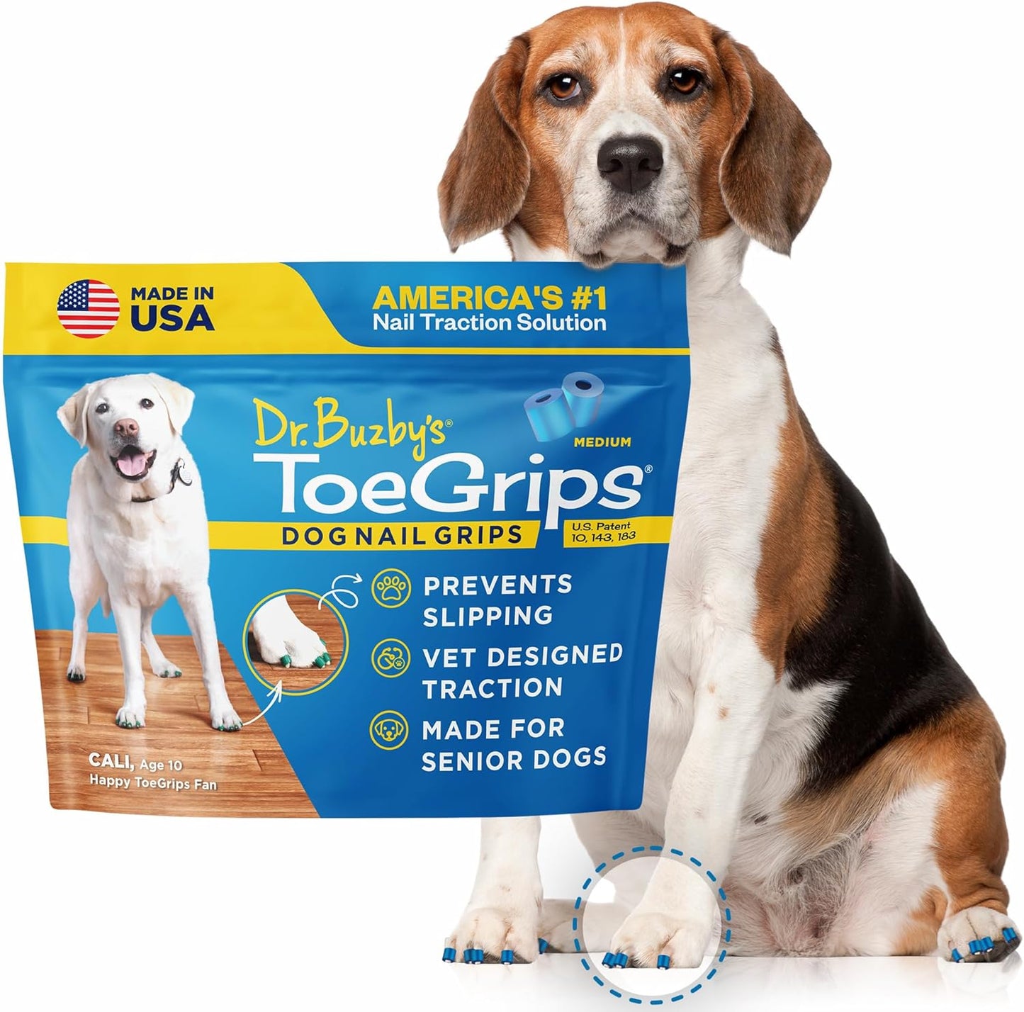 Dr Buzby's Large ToeGrips for Dogs - Instant Traction on Wood/Hardwood Floors - Anti Slip Relief - Grippers for Senior Dogs - Stop Sliding Instantly - Rubber Nails for Paws - 1 Pack (20 Grips)