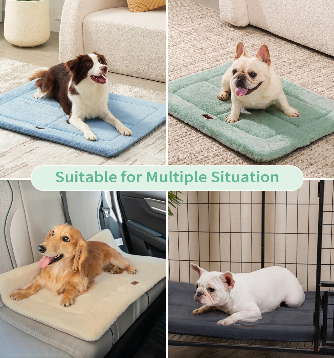 Made4Pets Dog Crate Pad Bed for Medium Large Dogs, Washable & Reversible, Anti-Slip Kennel Mat for Cozy Sleeping, Soft Fluffy Dog Bed for Indoor & Outdoor Use, 35"x23", Gray
