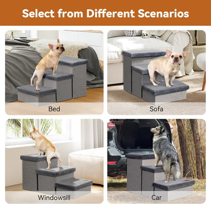 Zerbuger Wider Dog Ramp for High Bed with Storage 18" H, Foldable Dog Stairs for Small Medium Large Older Senior Animal, Sturdy Dog Step for Climbing Bed or Couch, Arthritis-Friendly (Gray, No Condo)